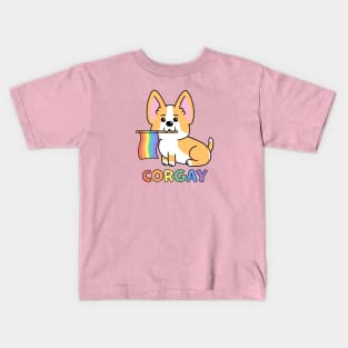 Corgi Corgay Pride Flag Pun Kids T-Shirt